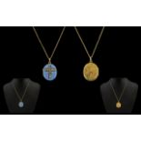 Victorian Period - Attractive 18ct Gold and Turquoise Enamel Set Oval Shaped Locket. Tests 18ct