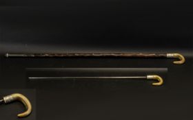 Early 20thC Sword Stick with horn handle, silver hallmarked ferrule and knobbly cane.