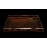 Antique Oriental Wood Serving Tray Of square form with gallery top, 14 x 14 inches. Please see