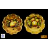 Coalport Pair of Excellent Quality Hand Painted ' Fruits ' Shaped Cabinet Plates ' Fallen Fruits '