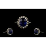 Art Deco Period 18ct White Gold Attractive Sapphire & Diamond Cluster Ring. Flowerhead setting.
