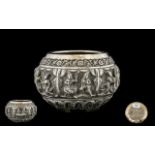 Large 19thC Anglo Indian Unmarked Silver Jardiniere with continuous raised well defined Deity