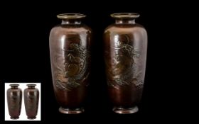 Japanese Late 19th Century Pair of Bronze Vases of pleasing form.