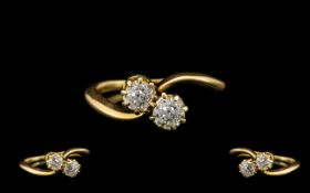 Ladies Nice Quality 18ct Gold Two Stone Diamond Set Twist Ring circa 1930's. The old round brilliant