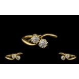 Ladies Nice Quality 18ct Gold Two Stone Diamond Set Twist Ring circa 1930's. The old round brilliant