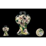 Moorcroft Contemporary Tubelined Vase of Waisted Form ' Lilies ' Design. Designer Kerri Goodwin,