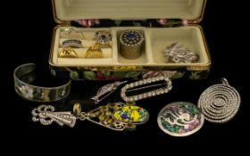 A Small Mixed Lot of Costume Jewellery to include paste set rings, pill box, Abalone set bangle