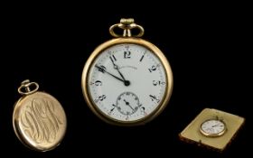 Gruen Verithin 10ct Gold Filled Precision Keyless Open Faced Pocket Watch, with White Porcelain