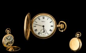 American Watch Co. Waltham Gold Plated Full Hunter Keyless Pocket Watch Circa 1900. The watch is