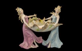 German Art Nouveau Style Bisque Figural Shell Dish,