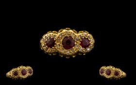 Antique Period - Attractive 18ct Gold Ruby and Diamond Dress Ring. Hallmarked for Birmingham 1915.