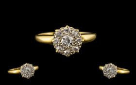 18ct Gold Top Quality and Attractive Diamond Set Cluster Ring flower head setting. Full hallmark for