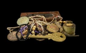 A Box Containing a Quantity of Costume Jewellery to include buttons, odd coins, assorted Vintage