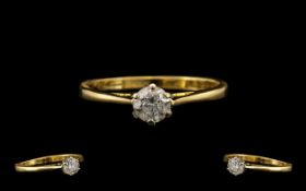 18ct Yellow Gold - Attractive Single Stone Diamond Ring,