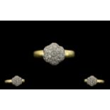 18ct Gold Diamond Set Cluster Ring - Flowerhead Design of Solid Construction.