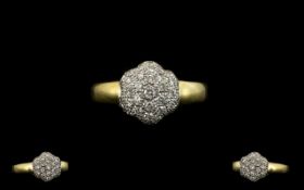 18ct Gold Diamond Set Cluster Ring - Flowerhead Design of Solid Construction.