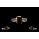18ct Gold Garnet and Diamond Set Ring of Attractive Form.