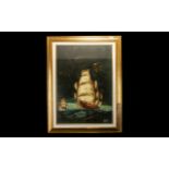 A Modern Framed Watercolour of a 'Ship on Rough Seas'.