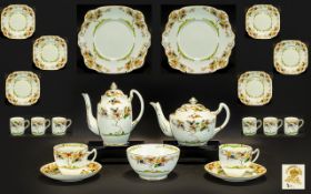 Art Deco Period 1930's Standard China ( 21 ) Piece Hand Enamelled Part Tea and Coffee Set.