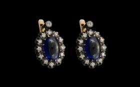 Russian 1970s Fine Quality 14ct Gold Pair of Sapphire & Diamond Set Earrings.