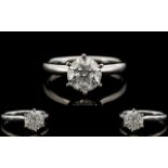 Ladies Superb 14ct White Gold Single Stone Diamond Ring, Contemporary Design.