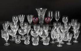Collection of Crystal Drinking Glasses to include 17 assorted wine glasses; 10 sherry glasses;