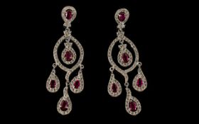 Faux Ruby and Diamond Chandelier Earrings,