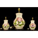 Moorcroft - Globular Shaped Large Tube lined Lamp Base ' Pink Magnolia ' on Cream Ground.