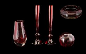 Collection of Whitefriars Ruby Glass five pieces in total,