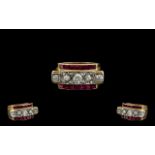 Art Deco Period 18ct Gold Diamond and Ruby Set Dress Ring, Pleasing Design,