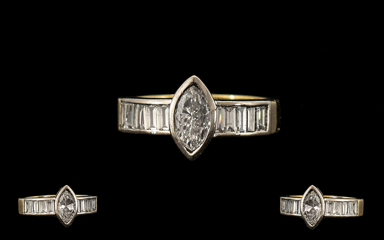 A Contemporary Designed Top Quality 18ct White Gold Diamond Set Dress Ring of pleasing form marked