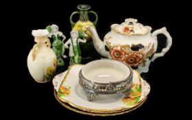 Collection of Ceramics & Pottery to include a teapot decorated with flowers and a gilt trim;