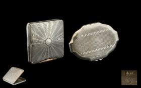Art Deco Period - Attractive Square Shaped Lidded Silver Case with Sun Burst Design to Cover and