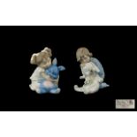 Nao by Lladro Pair of Handmade and Hand Painted Porcelain Figures ( 2 ) Comprises 1/ ' Goodnight