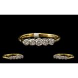 18ct Gold - Attractive 5 Stone Diamond Ring, Rubover Setting.