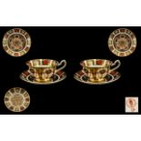 Royal Crown Derby Old Imari Pattern Single Gold Band 22ct Gold Pair of Large Cups and Saucers.