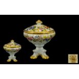 Hammersley - Early Fine Bone Chain Hand Painted Lidded Comport ' Queen Anne ' Pattern, Gold Borders.