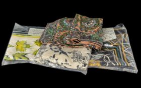 Collection of Vintage Silk Scarves, four in total to include Italian small silk scarf in blue,