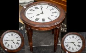 Circular Mahogany Coffee Table with Clock Face Top.