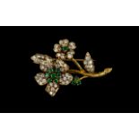 Van Cleef and Arpels Style Stunning Emerald and Diamond Set Flower Spray Brooch,