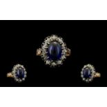 Russian - 1970s Fine Quality 14ct Gold Sapphire & Diamond Set Dress Ring. Flowerhead design.