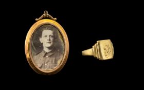 An Edwardian 9ct Rose Gold Glazed Locket the front and back depicting military pictures.