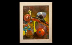 Oil Painting by Hadrian Richards 'Still Life With Violin' dated 2017.