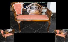 Mahogany Elegant Inlaid Two Seater Salon Chair with a pink coloured back rest and seat with fleur de