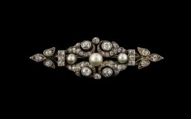 Early Victorian Period Pleasing 18ct Gold Diamond and Pearl Set Brooch. c1840's.