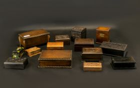 A Varied Collection of Mostly Early 20thC Hinged Oak Boxes to include stationery, cigarette, playing