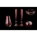 Collection of Whitefriars Ruby Glass five pieces in total, comprising a bubble glass bowl 115 x 50