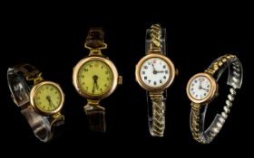 Ladies - 9ct Gold Cased Mechanical Wrist Watches From The 1920's ( 2 ) Watches. Working at time of