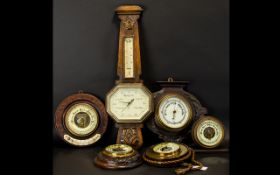 A Mixed Collection 20thC Aneroid Barometers (6) in total to include wall mounted and desk top and