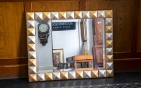 Large Contemporary Framed Mirror. Gilt framed bevelled edge mirror. Width 38'', Height 30''.